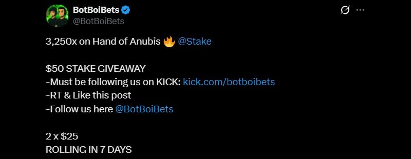 Twitter BotBoiBets Hand of Anubis Win